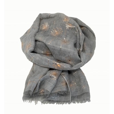 Scarf-Silver Grey Dandelion Rose Gold Foil