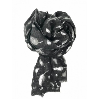 Charcoal Grey Feather Scarf-Silver Foil