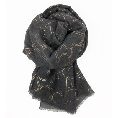 Scarf-Charcoal Grey Rose Gold Hearts