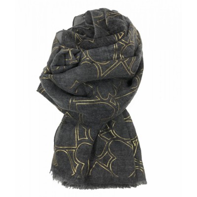 Scarf-Charcoal Grey Yellow Gold Hearts