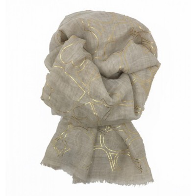 Scarf-Cream Yellow Gold Hearts