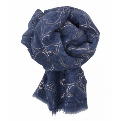 Scarf-Denim Blue Rose Gold Hearts