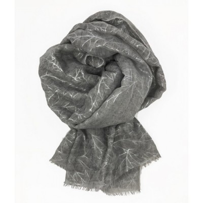 Scarf-Silver Grey Silver Leaves