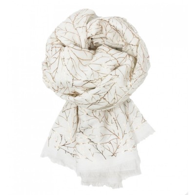 Scarf-White Rose Gold Leaves 
