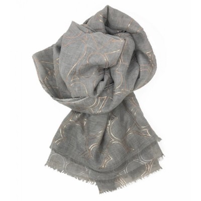 Scarf-Silver Grey Rose Gold Hearts 