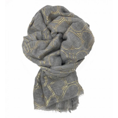Scarf-Silver Grey Yellow Gold Hearts