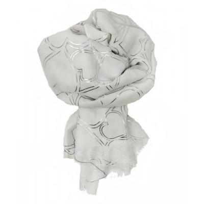 Scarf-White Silver Hearts