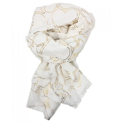 Scarf-White Yellow Gold Hearts