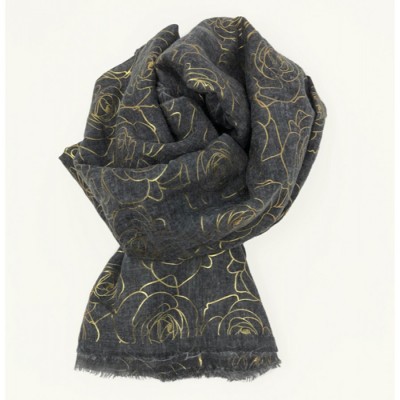 Scarf-Charcoal Grey Yellow Gold Roses