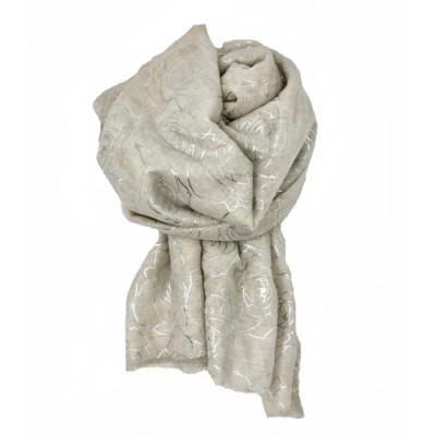 Scarf-Cream Silver Roses