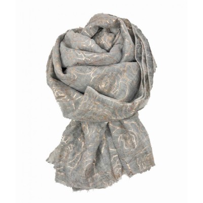 Scarf-Silver Grey Rose Gold Roses