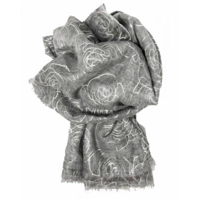 Scarf-Silver Grey Silver Roses