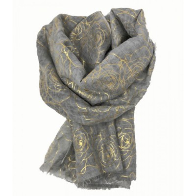 Scarf-Silver Grey Yellow Gold Roses