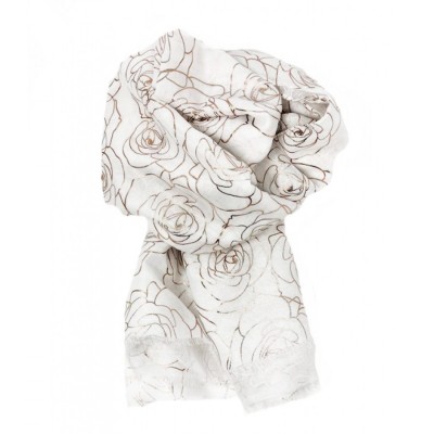 Scarf-White Rose Gold Roses