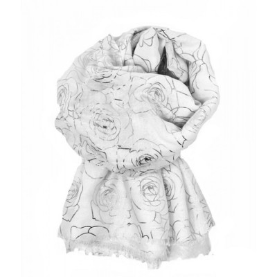 Scarf-White Silver Roses