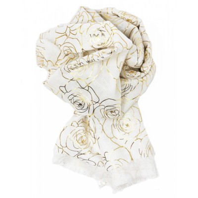 Scarf-White Yellow Gold Roses