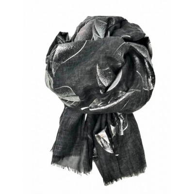 Scarf-Charcoal Grey Large Foil Leaf 
