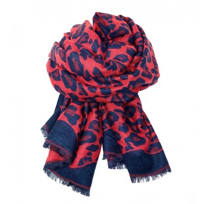 Leopard Print Reversible Blanket Scarf Red/Blue Leopard Print Reversible Blanket Scarf Red/Blue